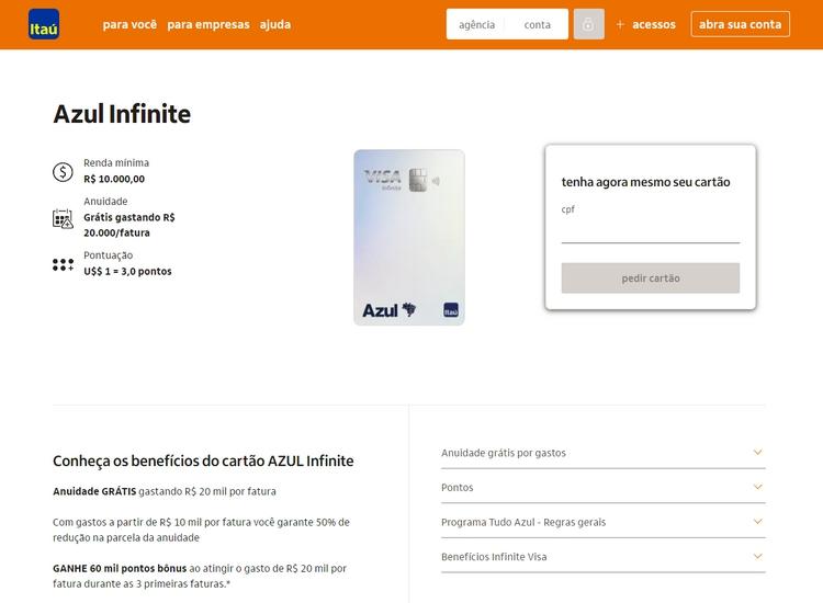 Cartão Azul Visa Infinite Cartão Azul Visa Infinite